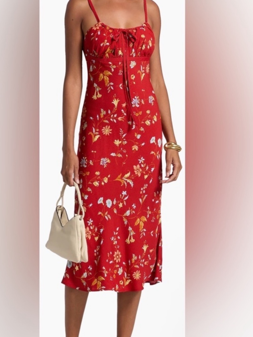 NEW Reformation Camira Crepe Midi-Dress in Borsa Floral Red Size 4